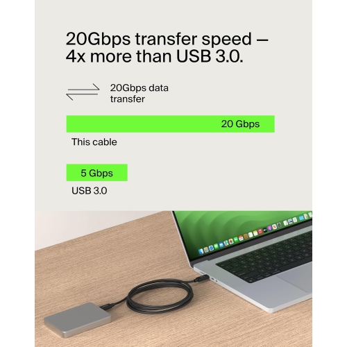 Belkin Connect USB4 Cable, USB-C to USB-C Cable w/ 240W Power Delivery + 20Gbps - USB4 Compliant Power Cable, Compatible with MacBook, Windows,