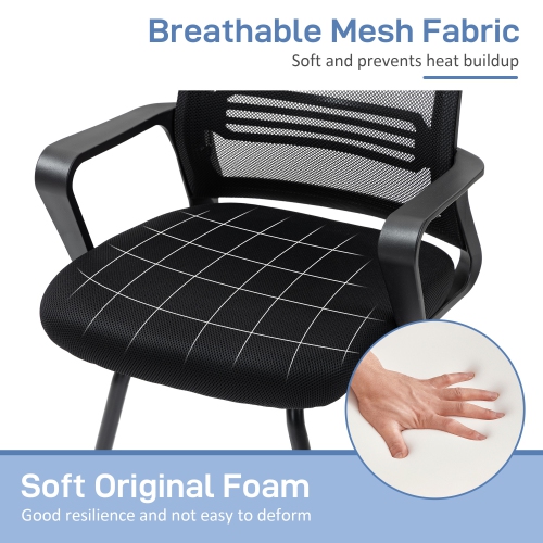 HOMCOM Ergonomic Desk Chair No Wheels, Padded Mesh Office Reception Chair with Sled Base for Conference, Black