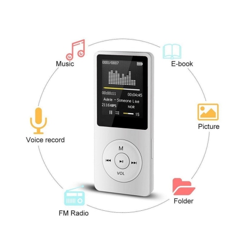 Lecteur MP3 Bluetooth portatif Walkman avec carte 32G, lecteur de musique MP4 étudiant, gris argenté
