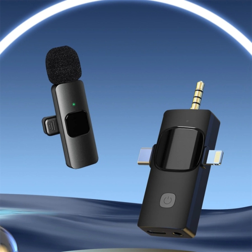 Micro-cravate sans fil K15, double micro 3-en-1 avec réduction du bruit pour l'enregistrement vidéo sur téléphone mobile