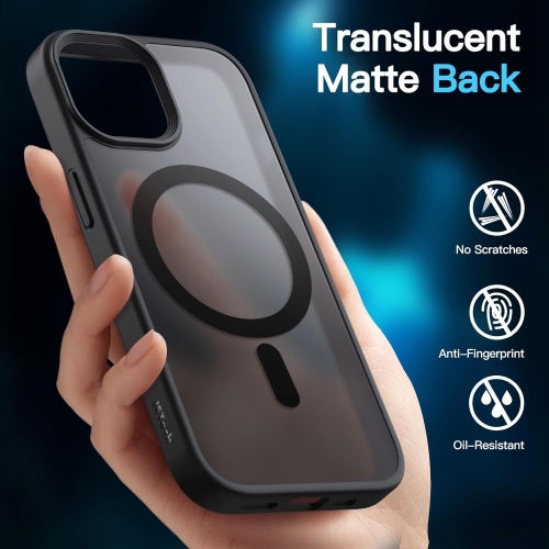 3 in 1 Magnetic Case for iPhone 15 6.1-Inch with 2 Pack Tempered Glass Screen Protectors, Compatible with MagSafe, Translucent Matte Back Shockproof