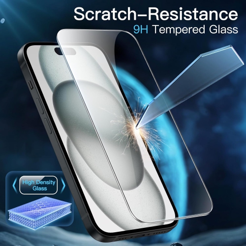 3 in 1 Magnetic Case for iPhone 15 6.1-Inch with 2 Pack Tempered Glass Screen Protectors, Compatible with MagSafe, Translucent Matte Back Shockproof