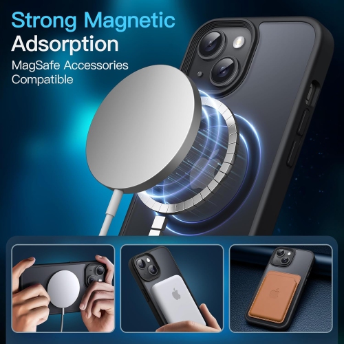 3 in 1 Magnetic Case for iPhone 15 6.1-Inch with 2 Pack Tempered Glass Screen Protectors, Compatible with MagSafe, Translucent Matte Back Shockproof