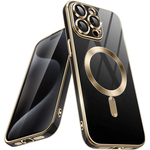 Étui électroplaqué pour iPhone 15 Pro Max de 6,7&nbsp;po, compatible avec MagSafe, protection complète de l'objectif de caméra, étui souple en TPUR