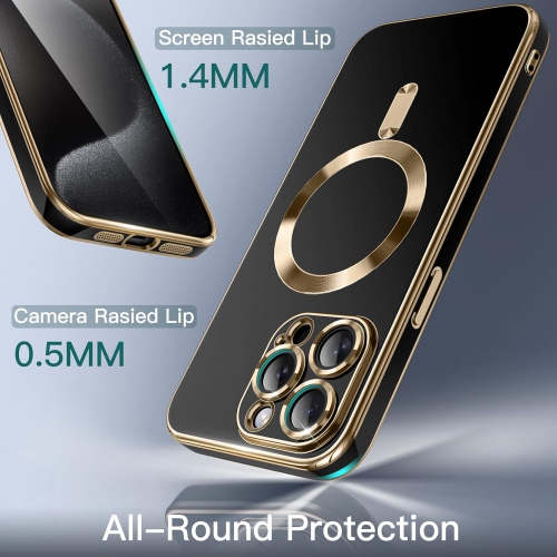 Étui électroplaqué pour iPhone 15 Pro Max de 6,7&nbsp;po, compatible avec MagSafe, protection complète de l'objectif de caméra, étui souple en TPUR