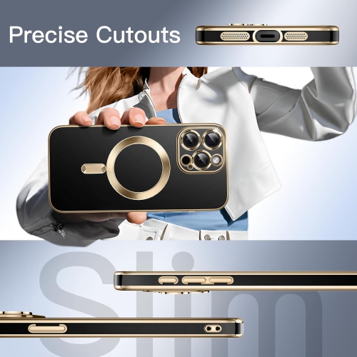 Étui électroplaqué pour iPhone 15 Pro Max de 6,7&nbsp;po, compatible avec MagSafe, protection complète de l'objectif de caméra, étui souple en TPUR