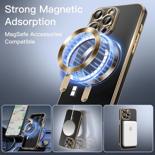 Étui électroplaqué pour iPhone 15 Pro Max de 6,7&nbsp;po, compatible avec MagSafe, protection complète de l'objectif de caméra, étui souple en TPUR