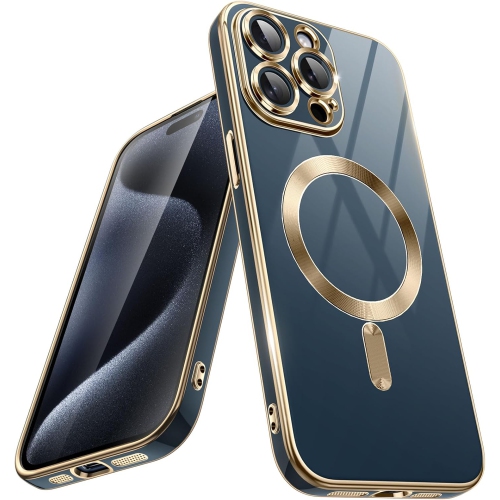 Étui électroplaqué pour iPhone 15 Pro Max de 6,7&nbsp;po, compatible avec MagSafe, protection complète de l'objectif de caméra, étui souple en TPUR