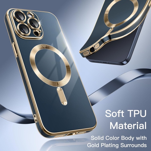 Étui électroplaqué pour iPhone 15 Pro Max de 6,7&nbsp;po, compatible avec MagSafe, protection complète de l'objectif de caméra, étui souple en TPUR