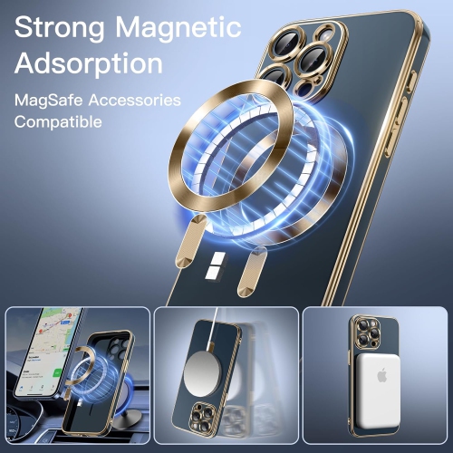 Étui électroplaqué pour iPhone 15 Pro Max de 6,7&nbsp;po, compatible avec MagSafe, protection complète de l'objectif de caméra, étui souple en TPUR