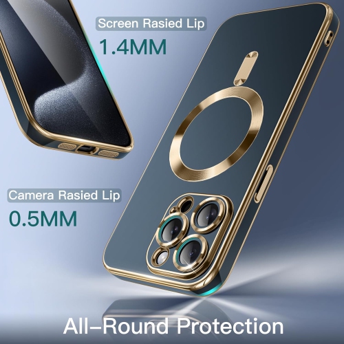 Étui électroplaqué pour iPhone 15 Pro Max de 6,7&nbsp;po, compatible avec MagSafe, protection complète de l'objectif de caméra, étui souple en TPUR