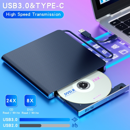 New High-Speed ​​USB/Type-C Blu-ray Drive for Laptops and Mobile PCs - 7-in-1 Multi-Function [Blu-ray BD-ROM] Reads/Plays All BD/DVD/CD/VCD Discs