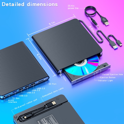 New High-Speed ​​USB/Type-C Blu-ray Drive for Laptops and Mobile PCs - 7-in-1 Multi-Function [Blu-ray BD-ROM] Reads/Plays All BD/DVD/CD/VCD Discs