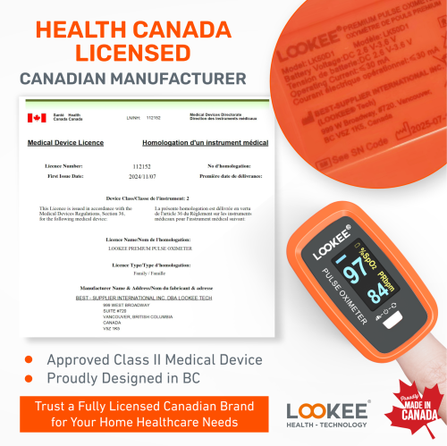 LOOKEE Premium Pulse Oximeter | Proudly Canadian | Fingertip Oxygen Therapy Monitor | SpO2 Blood Oxygen Saturation Monitor with Auto Rotate OLED
