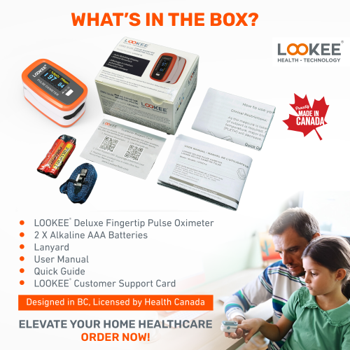 LOOKEE Premium Pulse Oximeter | Proudly Canadian | Fingertip Oxygen Therapy Monitor | SpO2 Blood Oxygen Saturation Monitor with Auto Rotate OLED