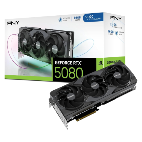 PNY NVIDIA GeForce RTX 5080 Graphics Card 16GB GDDR7 2.30GHz Core 2.62GHz Boost 256-bit PCIe 5.0 x16 HDMI 3x DisplayPort