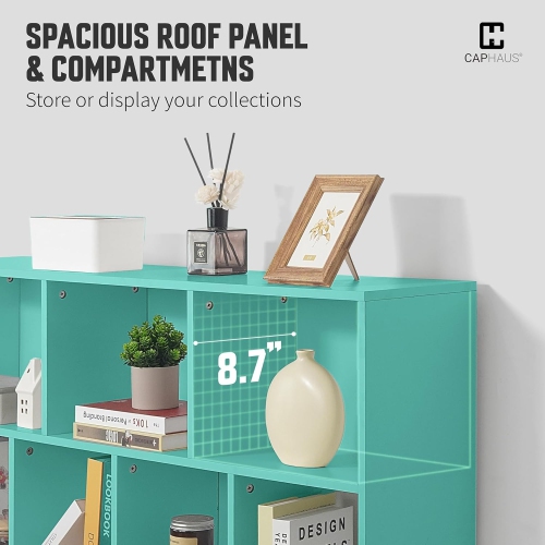 CAPHAUS 10 Cube 3 Tier Mid Century Bookshelf, 48” Wide Wooden Cube Storage Organizer with Legs, Open Shelf Bookcase, Modern Shelving for Living Room,