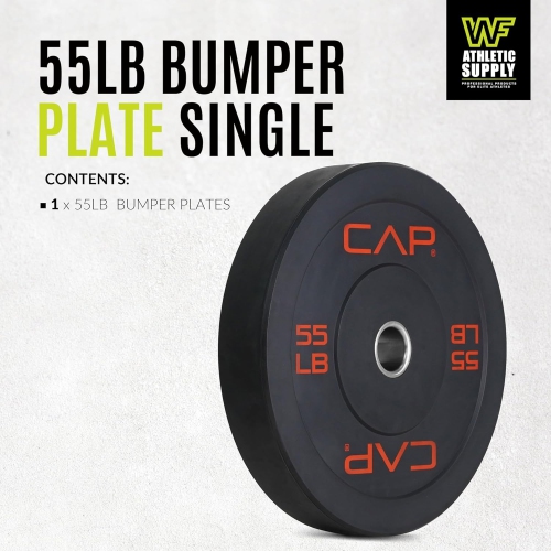 CAPHAUS 2-Inch Olympic Bumper Plate, Rubber Weight Plate with Steel Hub for Weightlifting, Strength Training, 55LB Single