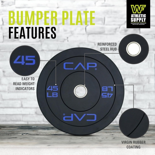 CAPHAUS 2-Inch Olympic Bumper Plate, Rubber Weight Plate with Steel Hub for Weightlifting, Strength Training, 55LB Single