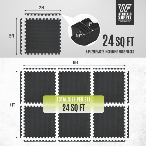 CAPHAUS Interlocking Exercise Foam Mats, Diamond, Tatami, T Pattern 1/2-Inch Thickness Gym Flooring Tiles, Black