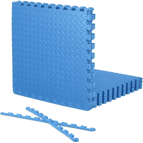 CAPHAUS Interlocking Exercise Foam Mats, Diamond, Tatami, T Pattern 1/2-Inch Thickness Gym Flooring Tiles, Blue