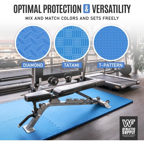 CAPHAUS Interlocking Exercise Foam Mats, Diamond, Tatami, T Pattern 1/2-Inch Thickness Gym Flooring Tiles, Blue