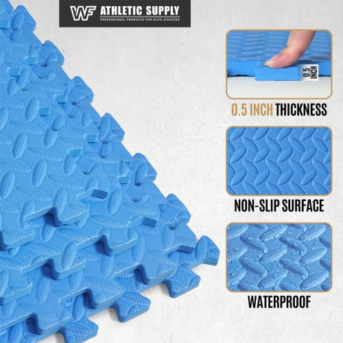 CAPHAUS Interlocking Exercise Foam Mats, Diamond, Tatami, T Pattern 1/2-Inch Thickness Gym Flooring Tiles, Blue
