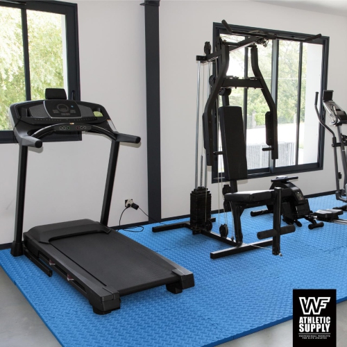 CAPHAUS Interlocking Exercise Foam Mats, Diamond, Tatami, T Pattern 1/2-Inch Thickness Gym Flooring Tiles, Blue