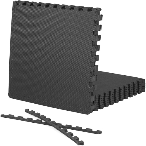 CAPHAUS Interlocking Exercise Foam Mats, Diamond, Tatami, T Pattern 1/2-Inch Thickness Gym Flooring Tiles, Black