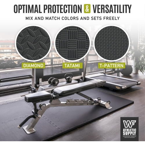 CAPHAUS Interlocking Exercise Foam Mats, Diamond, Tatami, T Pattern 1/2-Inch Thickness Gym Flooring Tiles, Black