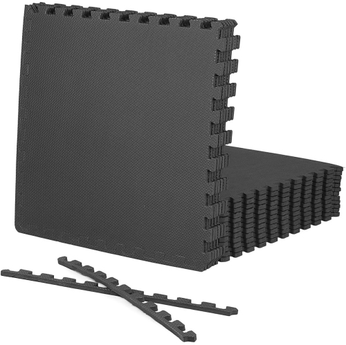 CAPHAUS Interlocking Exercise Foam Mats, Diamond, Tatami, T Pattern 1/2-Inch Thickness Gym Flooring Tiles, Black