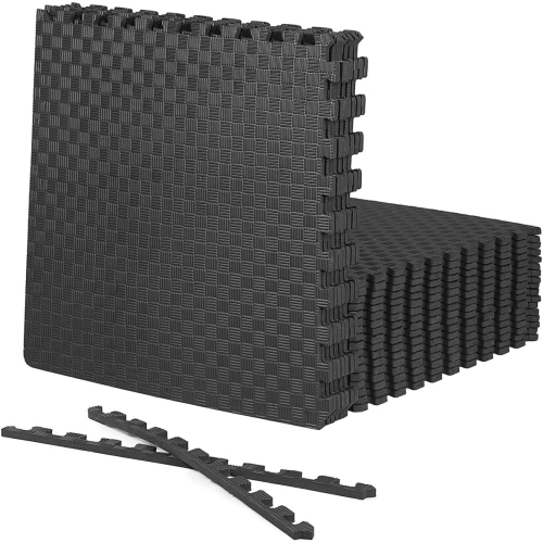 CAPHAUS Interlocking Exercise Foam Mats, Diamond, Tatami, T Pattern 1/2-Inch Thickness Gym Flooring Tiles, Black
