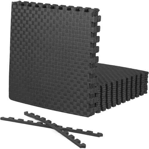 CAPHAUS Interlocking Exercise Foam Mats, Diamond, Tatami, T Pattern 1/2-Inch Thickness Gym Flooring Tiles, Black