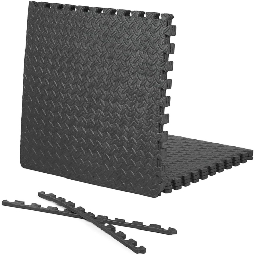 CAPHAUS Interlocking Exercise Foam Mats, Diamond, 1/2-Inch Thickness Gym Flooring Tiles, Black