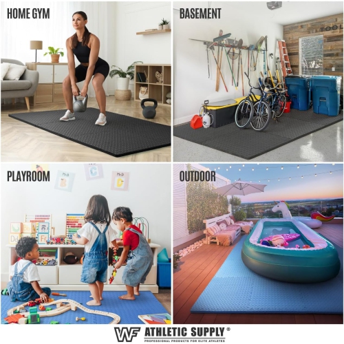 Caphaus – Tapis d'exercice emboîtables en mousse, losanges, tatami, tapis de sol en T 1/2-po, noir