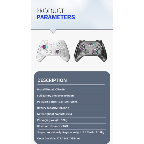 Switch Game Controller for iOS, Android, and Steam with Magnetic Cover, Six-Axis Vibration, Hall Effect Joysticks, and Wireless Bluetooth - Black