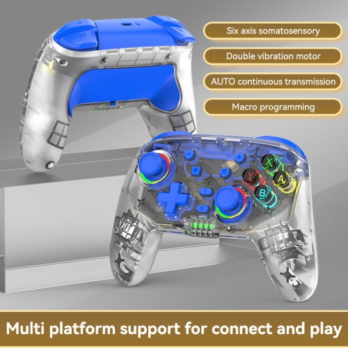 Manette Switch Pro avec vibration de jeu sans fil à 6 axes, éclairage transparent et connexion directe Bluetooth, compatible avec Android et iOS -