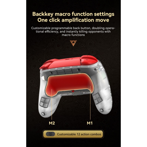 Manette Switch Pro avec vibration de jeu sans fil à 6 axes, éclairage transparent et connexion directe Bluetooth, compatible avec Android et iOS -