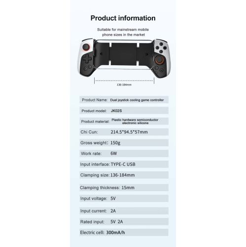 Manette de jeu sans fil rétractable de JK03 poignée avec manche à balai extensible Bluetooth prenant en charge la diffusion Android iOS