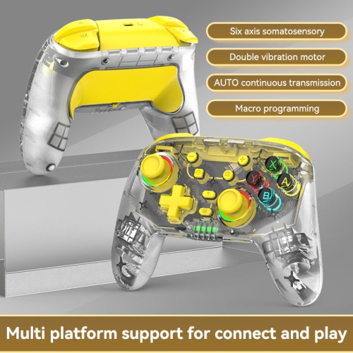 Switch Pro Controller with 6-axis wireless game vibration, transparent lighting, and Bluetooth direct connection, compatible with Android and iOS -
