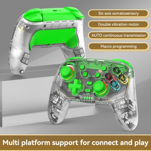 Switch Pro Controller with 6-axis wireless game vibration, transparent lighting, and Bluetooth direct connection, compatible with Android and iOS -
