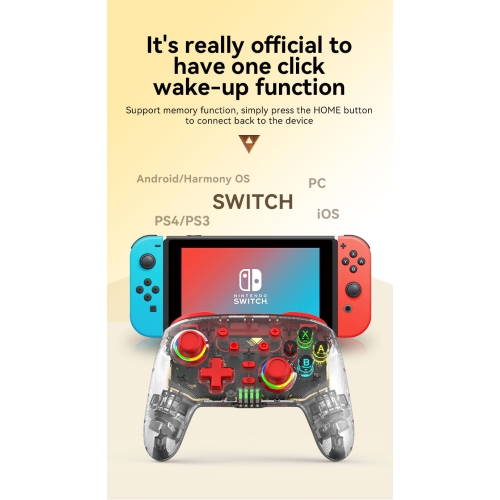 Switch Pro Controller with 6-axis wireless game vibration, transparent lighting, and Bluetooth direct connection, compatible with Android and iOS -