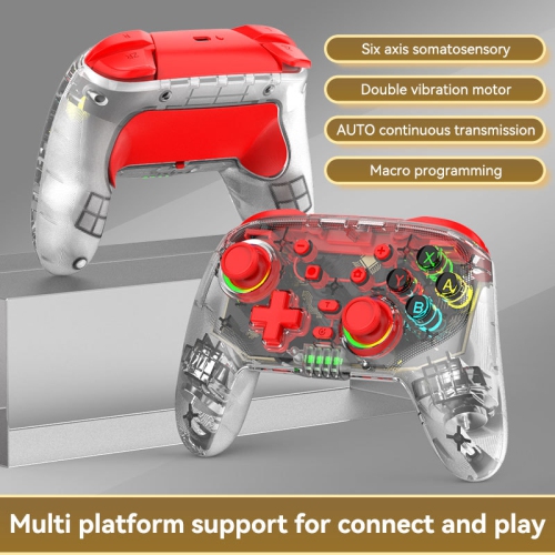 Switch Pro Controller with 6-axis wireless game vibration, transparent lighting, and Bluetooth direct connection, compatible with Android and iOS -