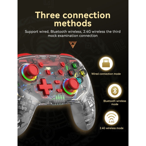 Switch Pro Controller with 6-axis wireless game vibration, transparent lighting, and Bluetooth direct connection, compatible with Android and iOS -