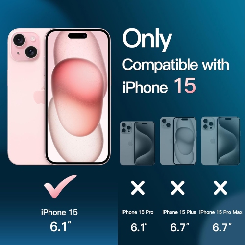 Étui magnétique 3-en-1 pour iPhone de 15 6,1&nbsp;po avec 2 protecteurs d'écran en verre trempé, compatible avec MagSafe, dos mat translucide