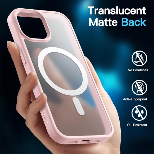 Étui magnétique 3-en-1 pour iPhone de 15 6,1&nbsp;po avec 2 protecteurs d'écran en verre trempé, compatible avec MagSafe, dos mat translucide