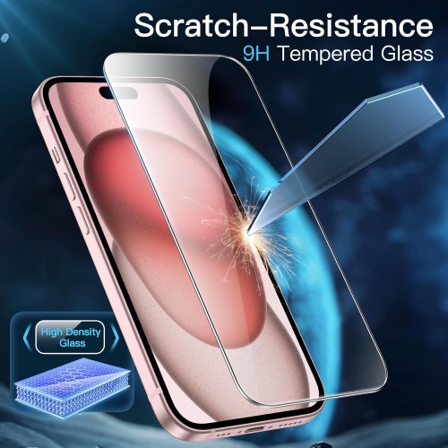 Étui magnétique 3-en-1 pour iPhone de 15 6,1&nbsp;po avec 2 protecteurs d'écran en verre trempé, compatible avec MagSafe, dos mat translucide