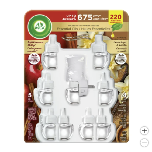 Air Wick Scented Oil Plug-in – Apple Cinnamon Medley & Brown Sugar Vanilla | 1 Warmer + 9 Refills