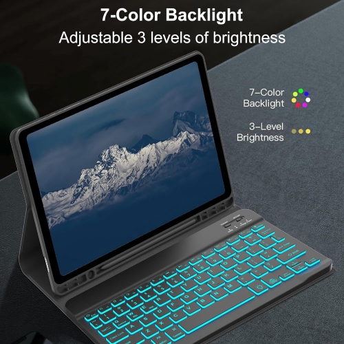 Compatible with Samsung A9+ Plus 11-inch Tablet Case with Color Backlit Bluetooth Keyboard and TPU Pen Slot - Dark Blue Leather Case + Dark Blue