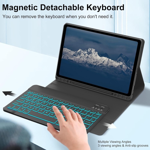 Compatible with Samsung A9+ Plus 11-inch Tablet Case with Color Backlit Bluetooth Keyboard and TPU Pen Slot - Dark Blue Leather Case + Dark Blue